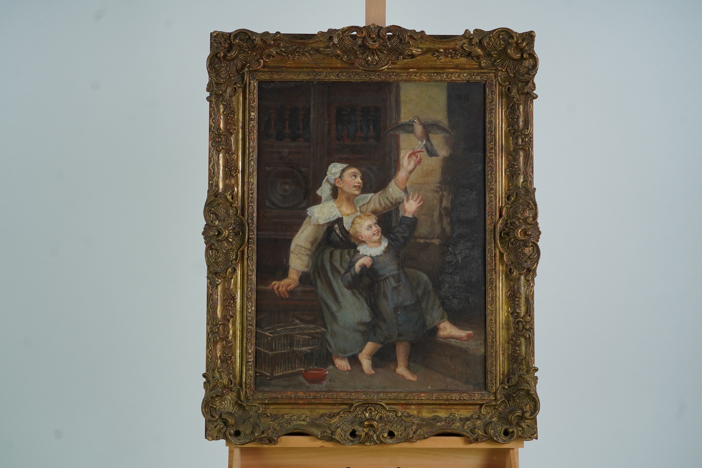 Alexandre Le Bihan (French, 1837-1924), A woman and child with a bird